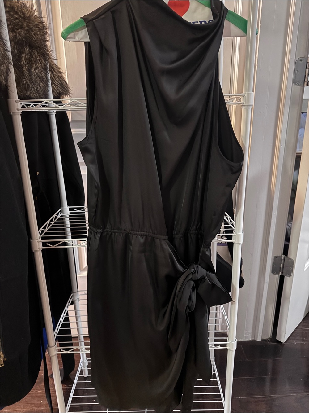 Satin Black Sleeveless Tie-Waist Mini Dress